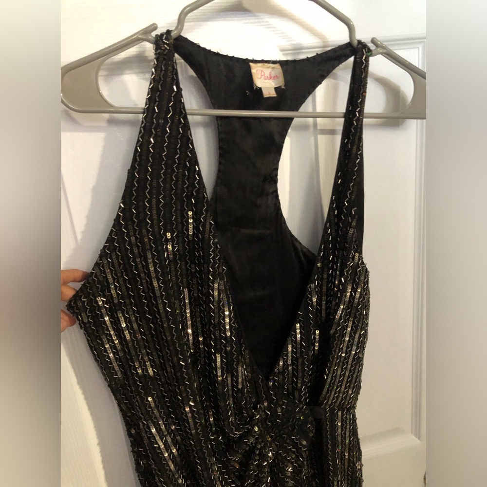 Parker Black Sequin/Beaded Cocktail Silk Dress - Picture 4 of 16